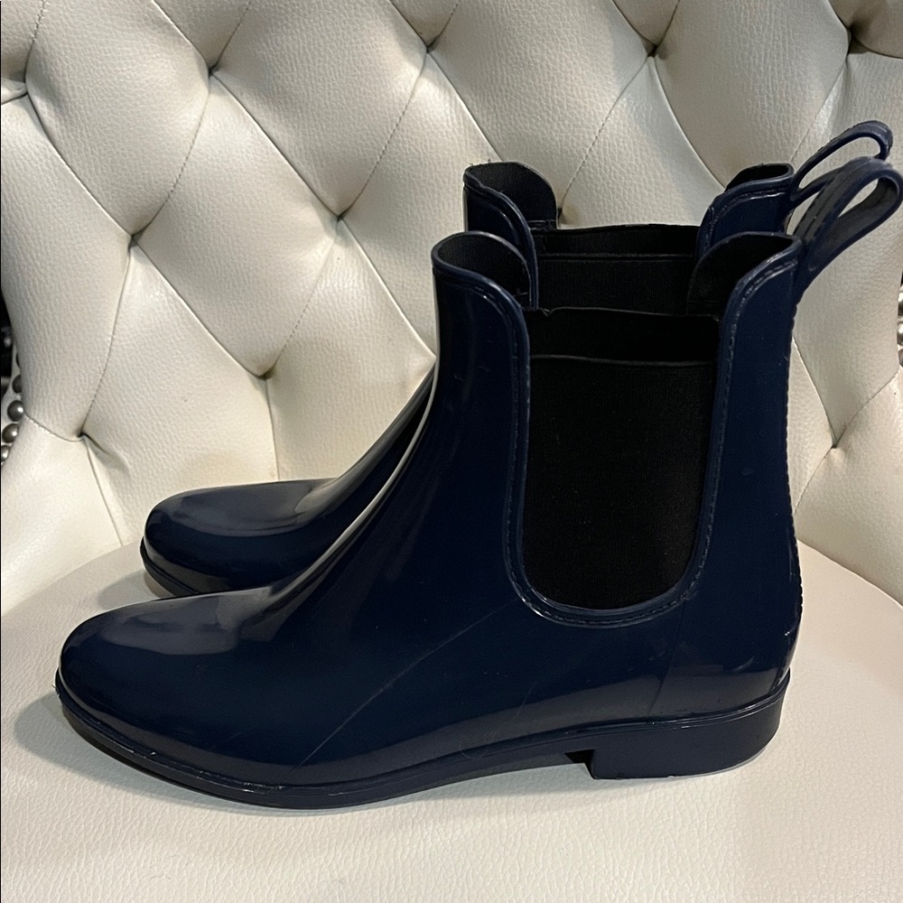 J. Crew Navy Gloss Chelsea Rain Ankle Boots - Picture 6 of 8